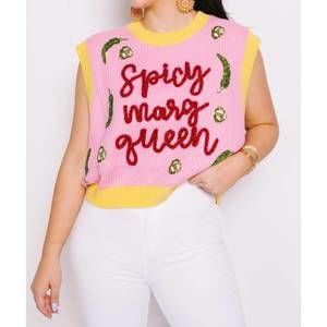 NEW QUEEN OF SPARKLES spicy marg queen sweater tank in pink